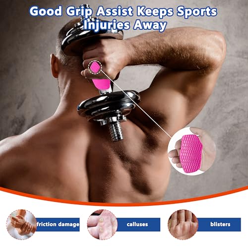 Large Anti-Slip Gym Workout Grips for WeightLifting,Silicone Hand Protector - color: Hot Pink