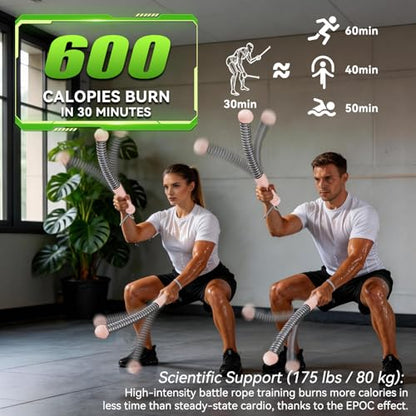 Weighted Ropeless Battle Ropes for Home Gym&Travel - 2 Pack Cordless Portable Battle Ropes, Exercise Rope Sticks for HIIT, Strength & Cardio, Fitness Enthusiasts and Athletes