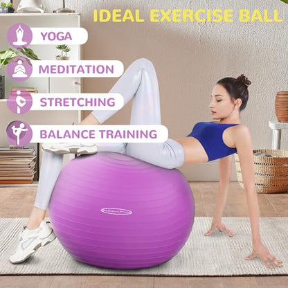 Fitvids Anti-Burst and Slip Resistant Exercise Ball Yoga Ball Fitness Ball Birthing Ball with Quick Pump - color: Purple, size: L(23-26in/58-65cm)