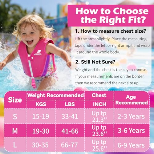 Kids Swim Vest Toddeler Floaties, Swim Floatation Jacket Training Vest for Boys Girls Age 2-9, Neoprene Swimming Aid with Adjustable Buoyancy & Safety Strap