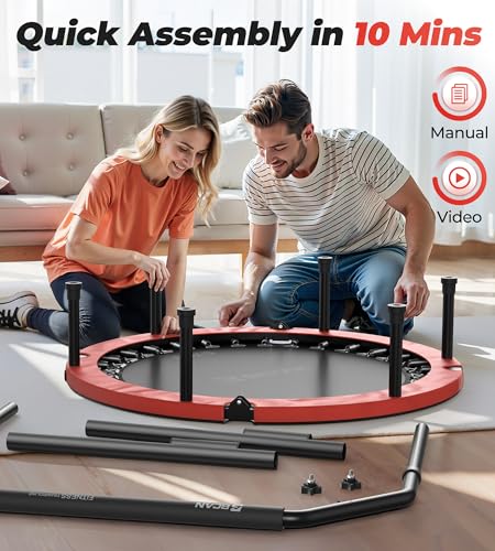 BCAN SP3 40/48" Exercise Rebounder Trampoline for Adults, Handlebar, Indoor - color: 40IN-U-Handle-Red