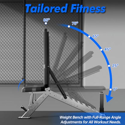 Adjustable Weight Bench for Home Gym Strength Training，Flat/Incline Full Body Workout, Press 2.2" Thick Pad， MAX 2500LBS Heavy Duty