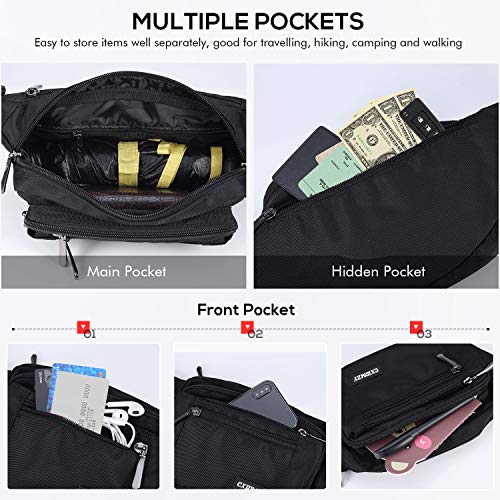 CXWMZY Fanny Packs For Women & Men Waist Pack Hip Bum Bag with Multi-Pockets Large Capacity Waterproof Casual Bum Bag for Disney Traveling Casual Cycling Running Hiking - color: Black