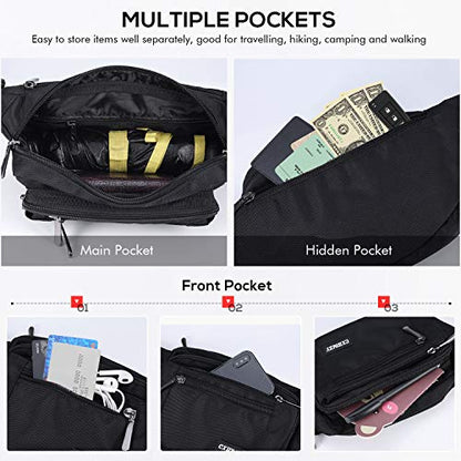 CXWMZY Fanny Packs For Women & Men Waist Pack Hip Bum Bag with Multi-Pockets Large Capacity Waterproof Casual Bum Bag for Disney Traveling Casual Cycling Running Hiking - color: Extender Belt Black