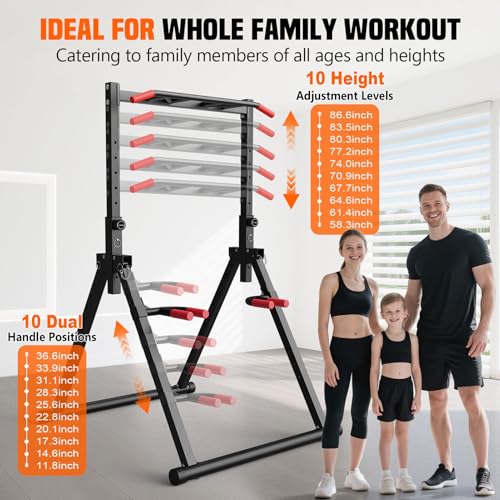 Foldable Power Tower Dip Station for Pull Ups, Dips & Push Ups, Upgraded Free Standing Pull Up Bar Station, Multi-function Workout Equipment for Home Gym Strength Training, Support 440LBS