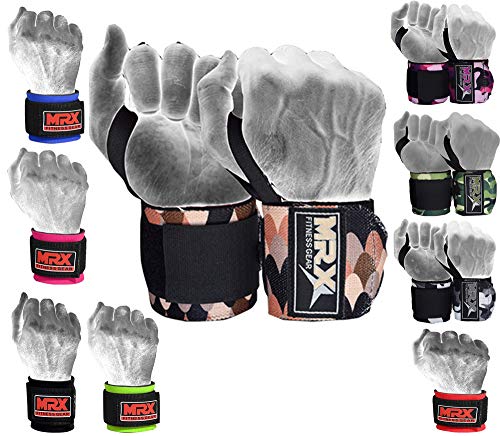 MRX Weight Lifting Wrist Wraps for Wrist Support Lifting Straps Gym Bodybuilding Training Workout for Men and Women - color: Camo Brown/Black