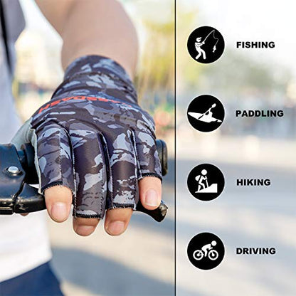 BASSDASH ALTIMATE UPF 50+ Sun Protection Fingerless Fishing Gloves Men - color: Black Camo, size: X-Large