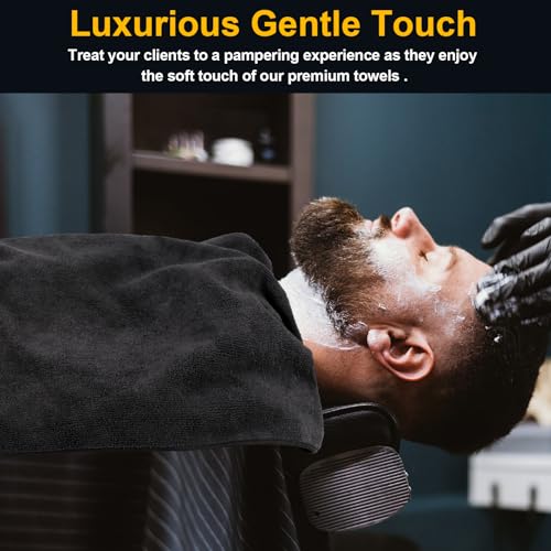 Salon Towels 24 Pack, Microfiber Barber Towels Bulk, (16x29 inches) Hair-Drying Cloth Super Soft Black Hand Cloth for Gym, Bath, Spa Use and Home Beauty Care(Not Bleach Proof) - color: Black, size: 24PK