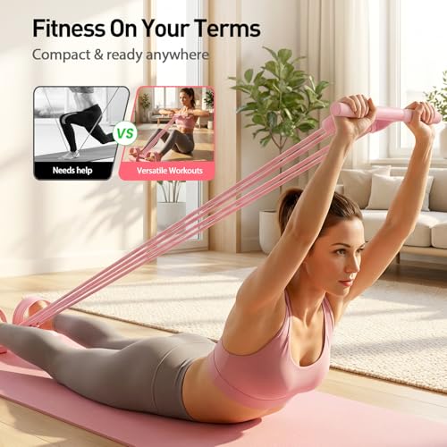 Pedal Resistance Band with Handle, 2026 New Upgrate 8 Tube Exercise Band 3‑in‑1 Multi-Function for Foot Pedal Pull, Back Stretch & Chest Expand, Portable Latex Fitness