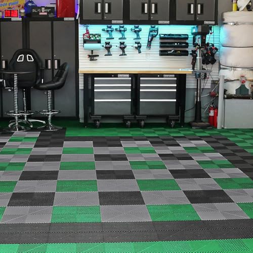 VEVOR Interlocking Drainage Mat, 12” x 12” Modular Interlocking Cushion, 24 Pcs Splicing Drainage Mats, Non-Slip PP Drainage Floor Tile and Shower Mat, for Garage, Garden, Kitchen & Outdoor, Black