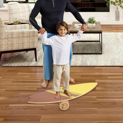 Premium Balance Board Trainer With Rollers - 10 Layer Wooden Exercise Non-slip Surface Fish Tail for Surfing, Paddle, Yoga, Training