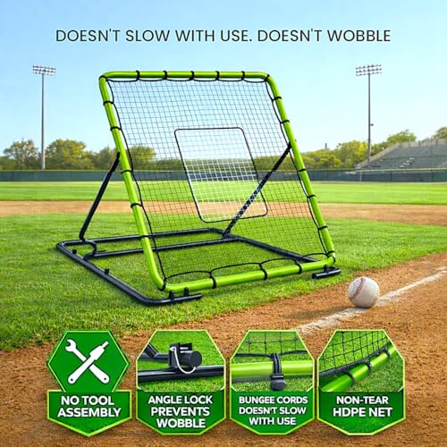 Baseball Rebounder Net 4x4.5 Ft Pitchback Trainer Bounce Back Fielding Net for Baseball and Softball Rebound Solo Practice with 3 Ball Return Angles