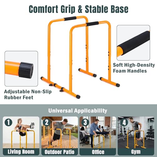 OLIXIS Dip Bar, Adjustable Heavy Duty Dip Bar Station with Soft High-Density Foam Handles, Stabilizer Parallel Parallette Bar Fitness Equipment for Home, Gym, Patio, Office