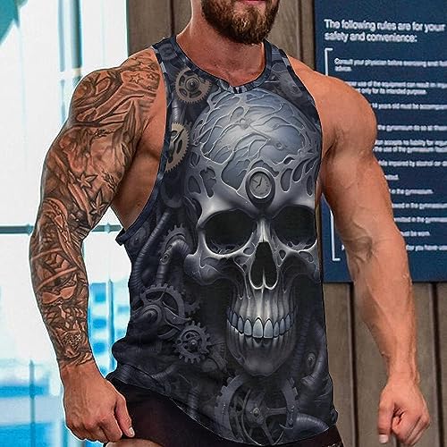 BIVENANT Skull Shirts for Men Novelty Mens Skull Tank Top Big and Tall Tank Tops Graphic Tees Shirt - color: Aite0g0200, size: 4X-Large