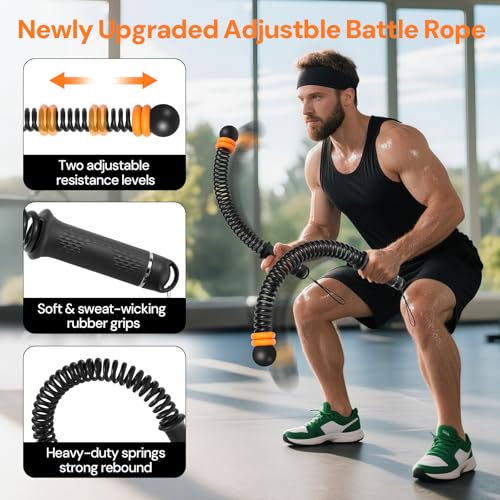 KETIEE Weighted Ropeless Battle Ropes: Cordless Battle Ropes with Adjustable Resistance Springs for Home Gym, Portable Workout Equipment for Strength Building, HIIT and Low-Impact Aerobic Training