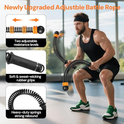 KETIEE Weighted Ropeless Battle Ropes: Cordless Battle Ropes with Adjustable Resistance Springs for Home Gym, Portable Workout Equipment for Strength Building, HIIT and Low-Impact Aerobic Training