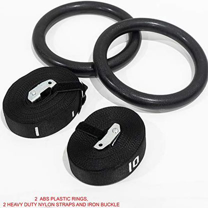 Valor Fitness Wood and Plastic Gymnastics Exercise Rings with Adjustable Straps – Promotes Muscular Physique and Improves Performance in Cross Training and Strength Training - color: GRA-2 Plastic Gymnastics Rings