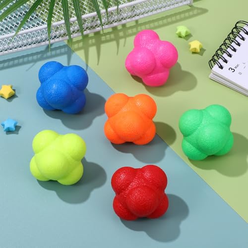 SEWACC 6 Pack Reaction Ball Set for Agility Training Hand Eye Coordination Reflex Workout Bounce Ball for Baseball Tennis Basketball Exercise