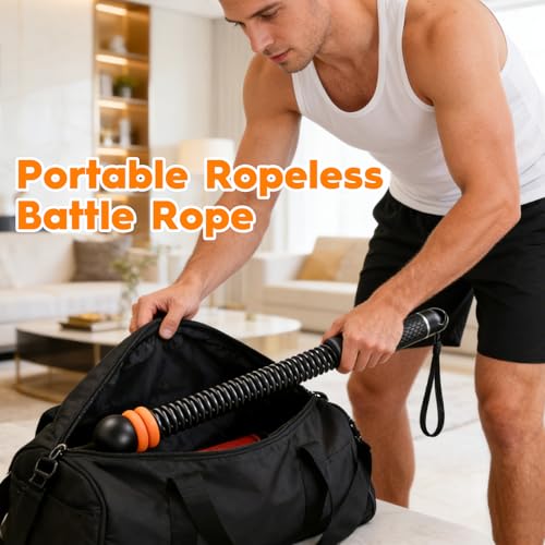 Ropeless Battle Ropes with Weighted Springs, Portable Cordless Battle Ropes for Home Gym, Adjustable Resistance Full-Body Workout Equipment for HIIT, Strength Building, and Low-Impact Aerobic Training