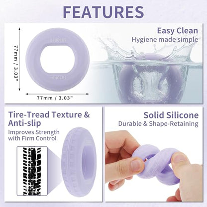 Hand Grip Strengthener, Fingers Exerciser - Silicone Rings for Muscle Training Sports Rock Climbing Finger Rehabilitation,6 Resistance Levels - color: Purple(30/40LB)with Box