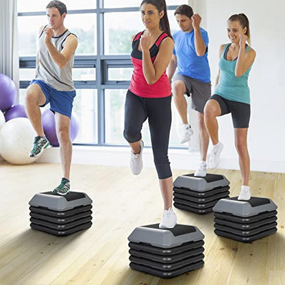 LEMY 16 Inch Fitness Step Platform, Height Adjustable Workout Exercise Stepper with 4 Risers for Home, Strength Training Equipment, Gym, 4''- 6'' - 8''- 10''- 12''