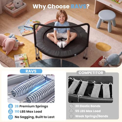 RAVS 36" Toddler Trampoline, Foldable Indoor Kids Trampoline with Handle - color: Black