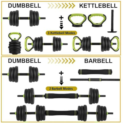44/66/88 Lbs Adjustable Dumbbell Set, 4-in-1 Free Weights Set with Connector, Fitness Exercise Equipment Used As Barbell, Kettlebells, Push Up Stand, Weights Set for Home Gym Suitable Men/Women