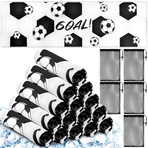 20 Pcs Soccer Towel 40 x 12 Inch Breathable Ice Sweat Towel with Storage Bag Quick Dry Microfiber Soccer Team Gift Party Favors for Fitness Camping Gym Running Sports Men Women Coach Gift - style: Soccer