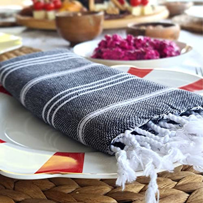 Cacala 100% Turkish Cotton Kitchen Tea Towels, Highly Absorbent Luxury Soft Quick Drying Dish Towel with Hanging Loop for Gym, Yoga, Bath, Sports, Cleaning and Kitchen (23 x 36), Black - color: Black