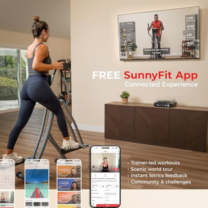 Sunny Health & Fitness Foldable Air Walk Elliptical, 30" inch Long Stride Glide Exercise Full-Body Cardio Cross Smart Trainer for Home Office, SunnyFit App via Bluetooth with Adjustable Resistance - style: Smart