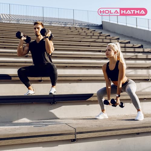 HolaHatha Hexagonal Dumbbell Free Hand Weight Set w/Rack - color: Black, style: 230lb Set