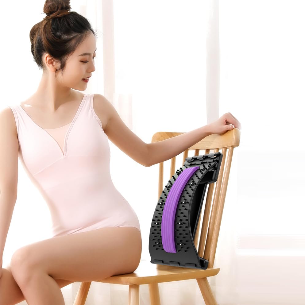 Adjustable Back Stretcher for Lower Back Support - Multi Level Lumbar Stretching Device with Acupressure Nodes | Báck Arch Massager for Waist Báck Neck Support Fitness Posture Stretch Equipment