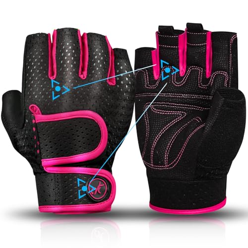 Workout Gloves Padded Weight Lifting Gloves for Men/Women, [3MM Gel] Fingerless Grip Gym Gloves Fitness Gloves for Exercise,Hanging,Weightlifting, Cycling, Pull ups, Rowing - color: Pink, size: Small