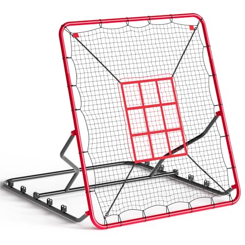 Baseball Rebounder Net, 4x4.5 ft Baseball Pitching Batting Net, 5 Adjustable Angles, Durable UV-Resistant Bounce Back Net, Solo Fielding Trainer for Hitting, Fielding Practice