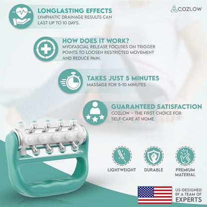 MyoRelease Lymphatic Drainage Massager - Green - Handheld Fascia Release + Scar Tissue Massage Roller for Shoulder, Neck, Belly, Thigh, Leg, Back, Glutes - Helps Reduce Cellulite Appearance