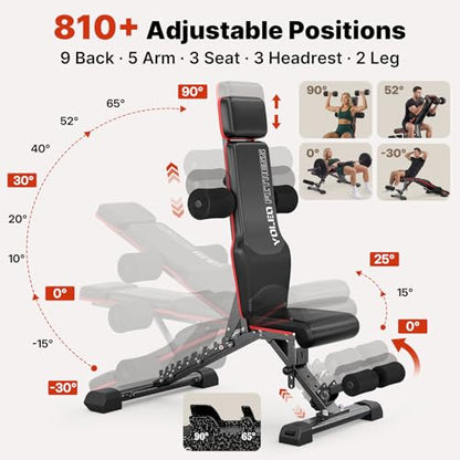 YOLEO 1100LB Adjustable Weight Bench with Bench Press Stand, Foldable Workout Bench with Extended Head/Elbow Pad(for Users up to 7')