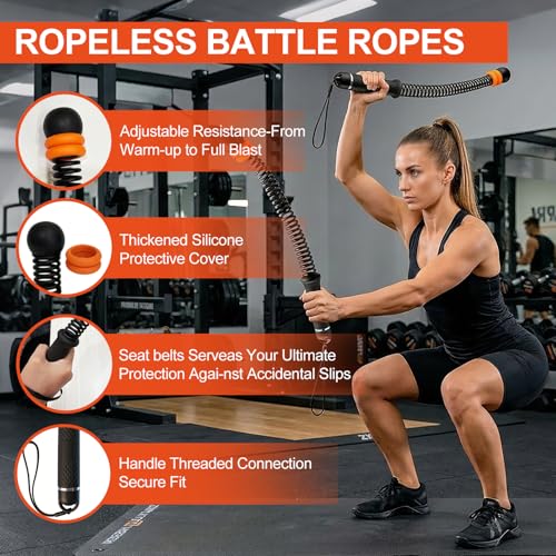 Ropeless Battle Ropes - Adjustable Weight Ropeless Battle Ropes for Home Gym, Portable Cordless Workout Fitness Equipment for Strength Building, HIIT and Low-Impact Aerobic Training for Men & Women