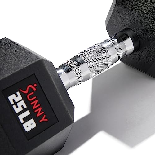Sunny Health & Fitness Hex Style Dumbbell 5 LBS TO 50 LBS Chrome Handles, Hand Weight for Strength Training, Home Gym, Exercise, Workout Equipment Multiple Size Options