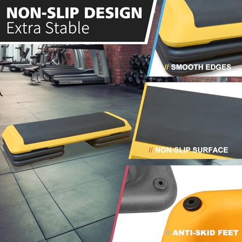 43''Inch Adjustable Aerobic Exercise Step Platform with 4 Stackable Risers - Home Gym Fitness Stepper for Cardio, Strength Training