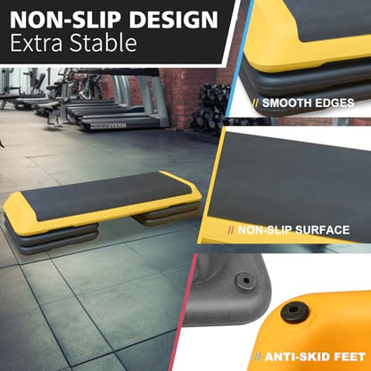 43''Inch Adjustable Aerobic Exercise Step Platform with 4 Stackable Risers - Home Gym Fitness Stepper for Cardio, Strength Training