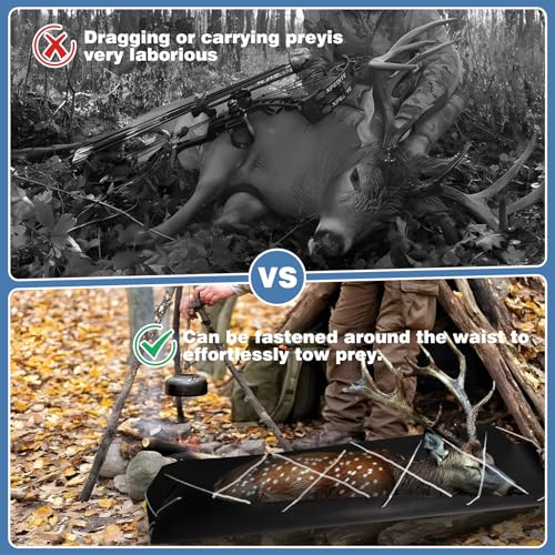 Deer Drag Sleds,Tear-Resistant Deer Sled Game Hauler,Portable Dead Deer Sled Game Hauler for Hunting with Deer Drag Harness and Handle,Dragging Sled for Deer Duck Hunting, Ice Fishing, Fire Wood