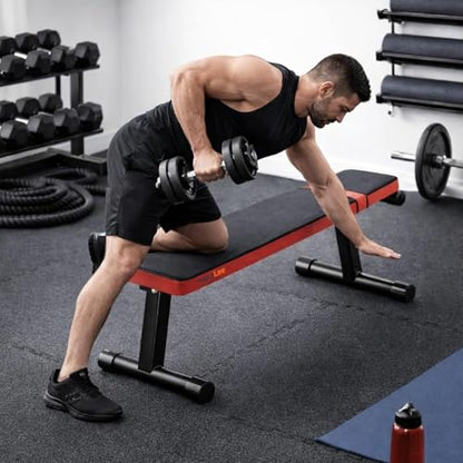 Happlee Flat Weight Bench for Home Gym Foldable Workout Bench for Dumbbell Exercise 618 lb Capacity Strength Training Bench Compact Bench Press Equipment for Small Space Apartment Garage Gym Black
