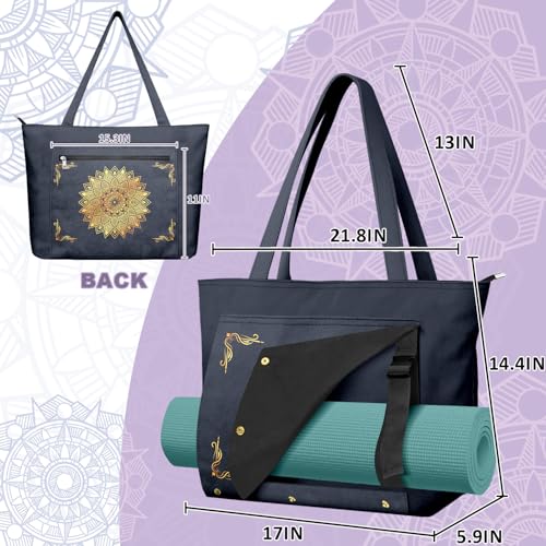 Yoga Bag for Women, Large Canvas Yoga Mat Tote Bag with Yoga Mat Carrier - color: Blue Mandala-2