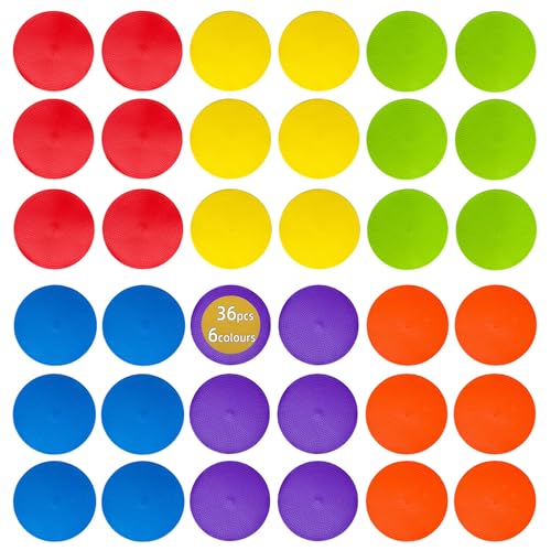 LAZR Non Slip Agility Marker Aggregate Dots 4.72 inch 9 inch Floor Dot Marker for Classroom Dance Sports Football Basketball Speed Agility Training - style: 4inch 36pcs(6colors)