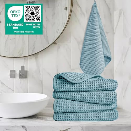 POLYTE 430 GSM Poly Blend Microfiber Quick Dry Waffle Hand Towel, 16x30 in - color: Green