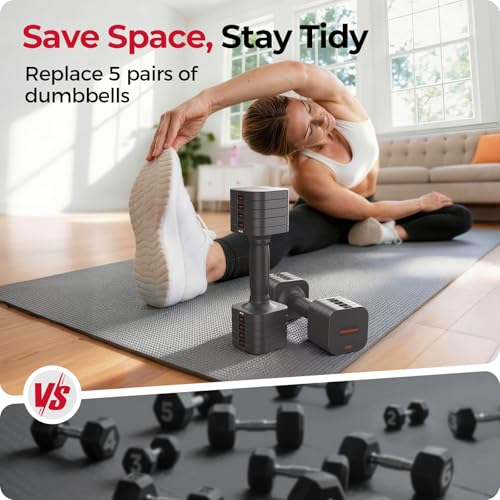 FEIERDUN DB3 5-in-1 Adjustable Dumbbell Set, 6LB/10LB Pair Adjustable Weights for Women at Home, Dual Locking Stable Hand Weights with TPU Soft Handle, Home Gym, Rehab, Pilates, Yoga, Strength Training - color: A-Strength Grey, style: 6LBS Pair (12LBS Tot