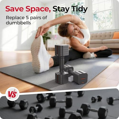 FEIERDUN DB3 5-in-1 Adjustable Dumbbell Set, 6LB/10LB Pair Adjustable Weights for Women at Home, Dual Locking Stable Hand Weights with TPU Soft Handle, Home Gym, Rehab, Pilates, Yoga, Strength Training - color: A-Strength Grey, style: 6LBS Pair (12LBS Tot