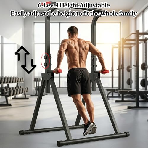 Foldable Chin Up Stand Stand Strength Training Tower, Multifunctional Double Bar, 6 Adjustable Height Settings, Suitable for Home Gym, Up to 440 lbs