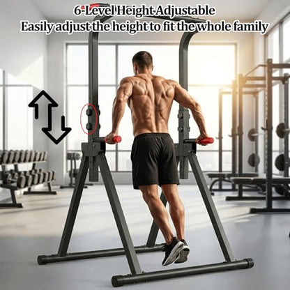 Foldable Chin Up Stand Stand Strength Training Tower, Multifunctional Double Bar, 6 Adjustable Height Settings, Suitable for Home Gym, Up to 440 lbs
