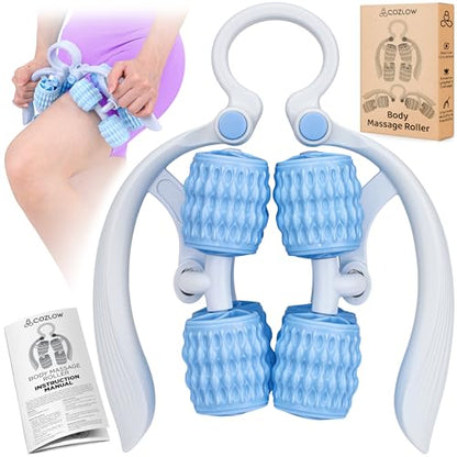 Leg Massage Roller - Adjustable Arm Belly Massager Roller Stick to Reduce Cellulite Appearance - Deep Tissue Myofascial Release Tool - Lymphatic Drainage Massaging Tool - color: Blue/White